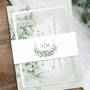 Elegant Monogram Eucalyptus Wedding Invitation Belly Band