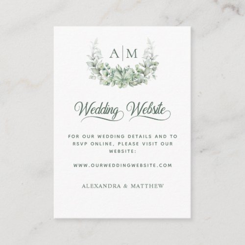 Elegant Monogram Eucalyptus Wedding Website Enclosure Card