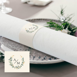 Elegant, monogram, eucalyptus wreath  napkin bands