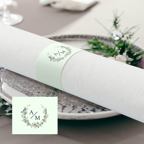 Elegant monogram eucalyptus wreath  napkin bands