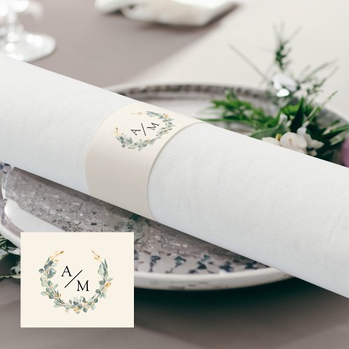 Elegant monogram eucalyptus wreath  napkin bands