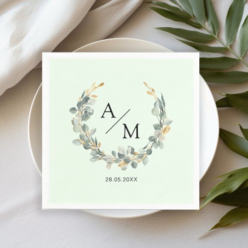 Elegant monogram eucalyptus wreath  napkins