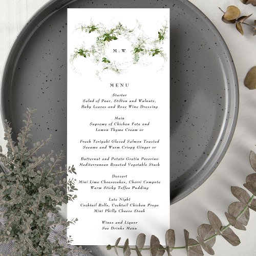 Elegant Monogram  Eucalyptus Wreath Wedding Menu