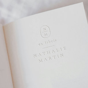 Elegant Monogram Ex Libris Modern Bookplate Book Embosser