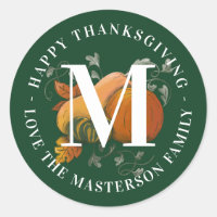 Elegant Monogram Fall Harvest Happy Thanksgiving