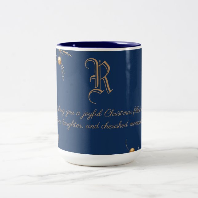 Elegant Monogram Family Christmas Mug with message (Center)