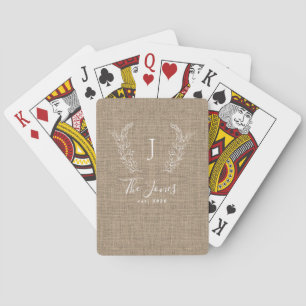 Elegant monogram family initial name rustic poker cards