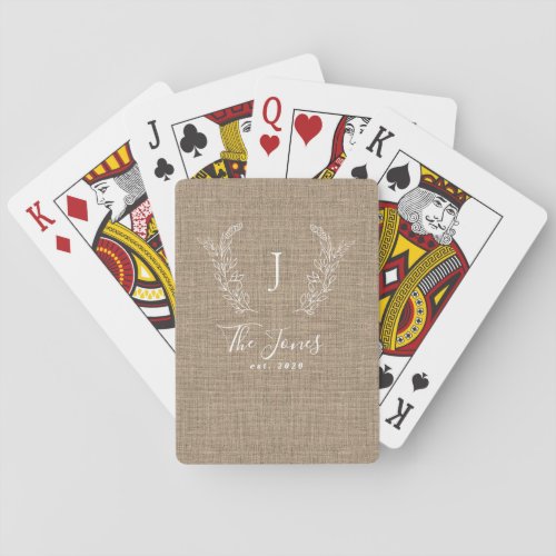 Elegant monogram family initial name rustic poker cards
