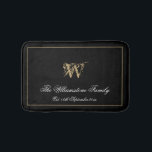 Elegant Monogram Family Last Name Newlywed Wedding Bath Mat<br><div class="desc">Elegant Monogram And Personalized Family Last Name Newlywed Gift Wedding Bath Mat. Cute stylish personalized black and gold monogrammed bath mat. Classic script for the monogrammed last name initial, and family last name, and the Est. Date on a chic black background. A perfect gift for newly weds, engaged couples, families...</div>