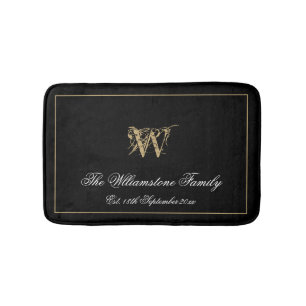 Elegant Monogram Family Last Name Newlywed Wedding Bath Mat