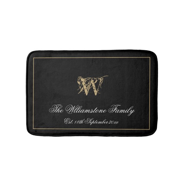 Elegant Monogram Family Last Name Newlywed Wedding Bath Mat (Front)