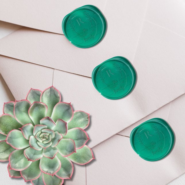 Elegant Monogram & Family Name Dark Green Wedding Wax Seal Sticker (Creator Uploaded)