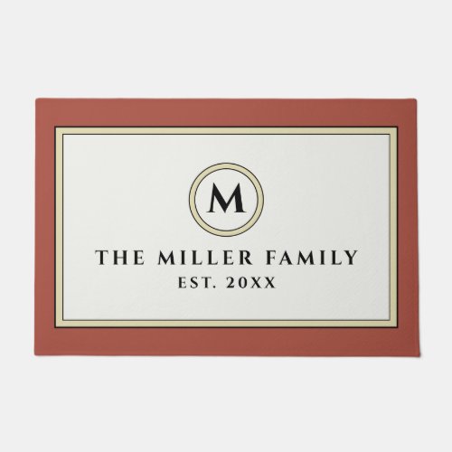 Elegant Monogram Family Name Doormat  Terracotta