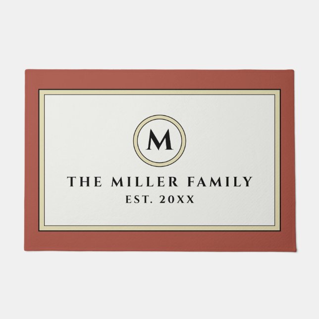Elegant Monogram Family Name Doormat | Terracotta (Front)