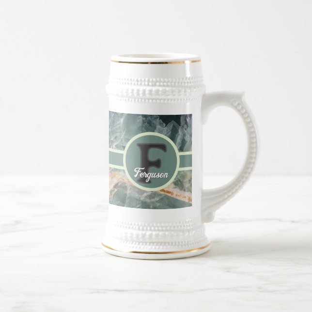 Elegant Monogram Family Name Gemstone Initial Beer Stein (Right)