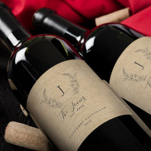 Elegant monogram family name template wine label