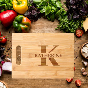Elegant Monogram Family Name Wedding Anniversary Engraved Cutting Board