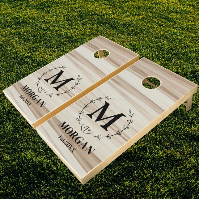 Elegant Monogram Family Name Wedding Wreath Cornhole Set (Creator Uploaded)