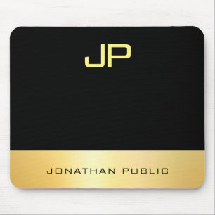 Elegant Monogram Faux Gold Black Modern Template Mouse Pad