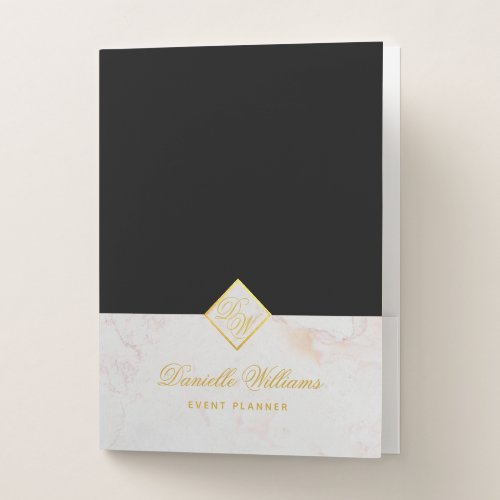 Elegant Monogram Faux Gold Black White Marble  Pocket Folder