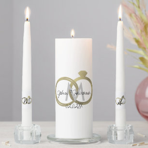 Elegant Monogram Faux Gold Ring Unity Candle Set