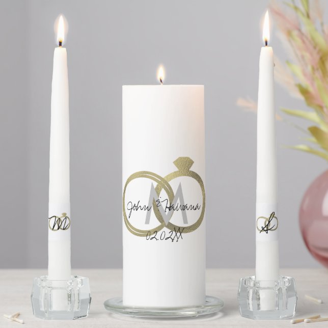 Elegant Monogram Faux Gold Ring Unity Candle Set (In Situ)