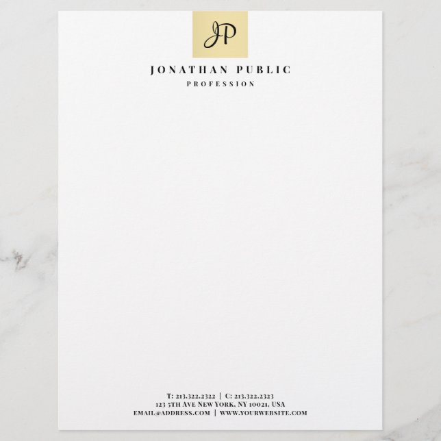 Elegant Monogram Faux Gold Template Glamorous Letterhead (Front)