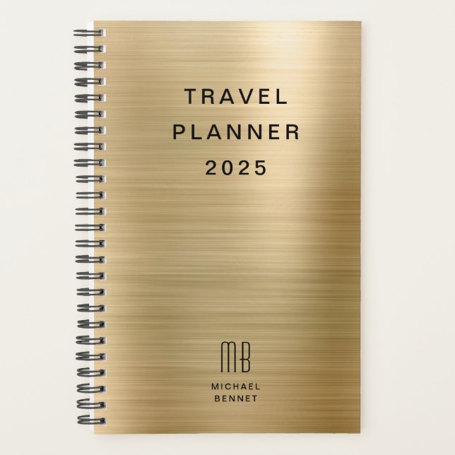 Elegant Monogram Faux Gold Travel Planner (Front)
