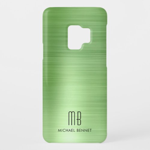 Elegant Monogram Faux Green Metallic  Case_Mate Samsung Galaxy S9 Case