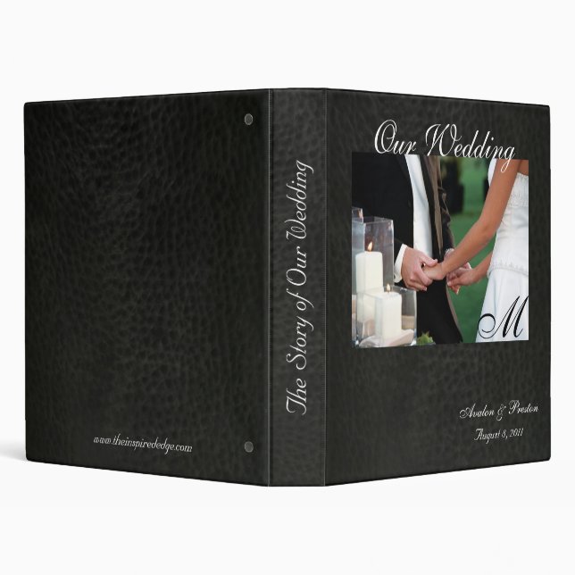 Elegant Monogram Faux Leather Wedding Album Binder (Background)