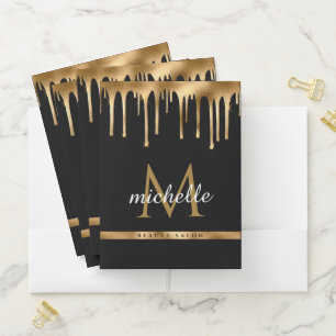 elegant monogram faux luxury gold pocket folder