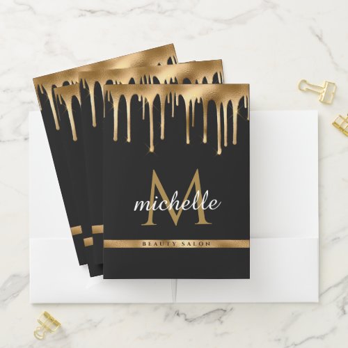 elegant monogram faux luxury gold pocket folder