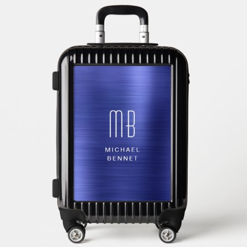 Elegant Monogram Faux Navy Blue Metal   Luggage