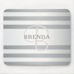 Elegant Monogram Faux Silver Gradient Gray Stripes Mouse Pad