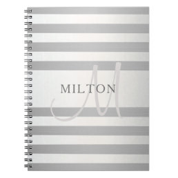 Elegant Monogram Faux Silver Gradient Gray Stripes Notebook
