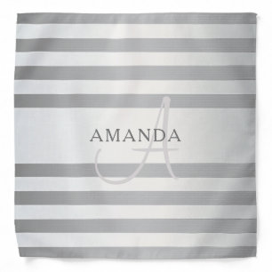Elegant Monogram Faux Silver Gradient Grey Stripes Bandana