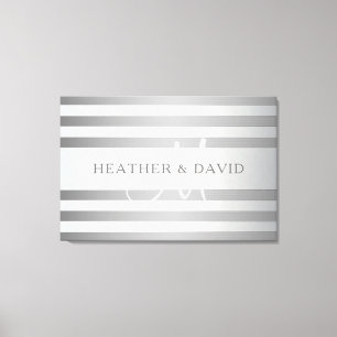 Elegant Monogram Faux Silver Gradient Grey Stripes Canvas Print