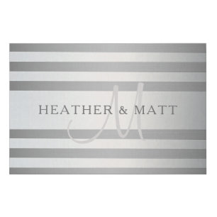 Elegant Monogram Faux Silver Gradient Grey Stripes Faux Canvas Print