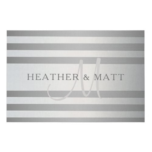 Elegant Monogram Faux Silver Gradient Grey Stripes Faux Canvas Print