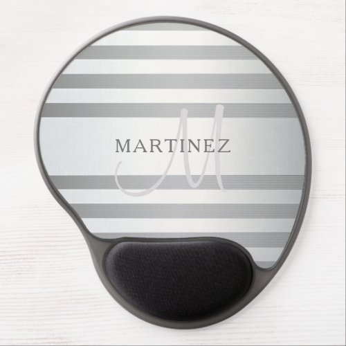 Elegant Monogram Faux Silver Gradient Grey Stripes Gel Mouse Pad