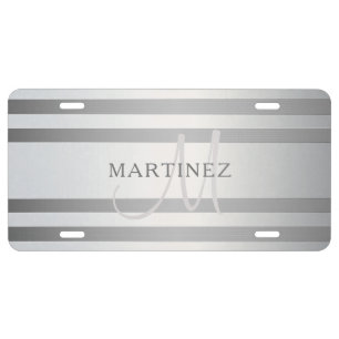 Elegant Monogram Faux Silver Gradient Grey Stripes License Plate