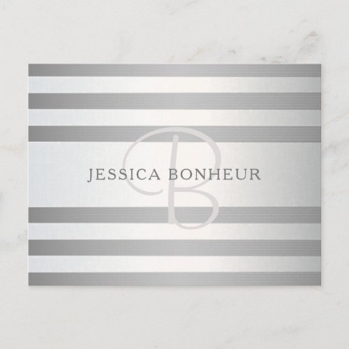 Elegant Monogram Faux Silver Gradient Grey Stripes Postcard