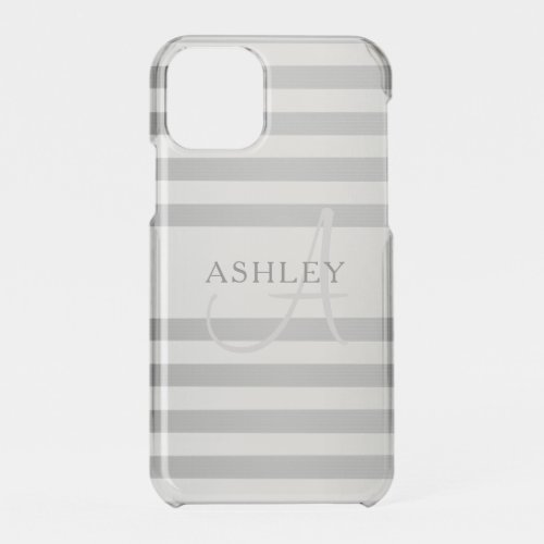 Elegant Monogram Faux Silver Gradient Grey Stripes iPhone 11 Pro Case