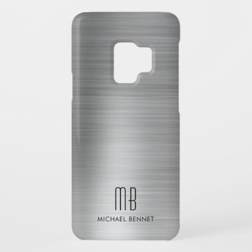 Elegant Monogram Faux Silver Gray Metallic  Case_Mate Samsung Galaxy S9 Case