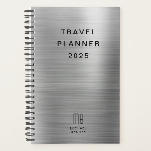 Elegant Monogram Faux Silver Gray Travel Planner