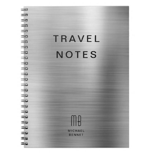Elegant Monogram Faux Silver GrayTravel Notebook