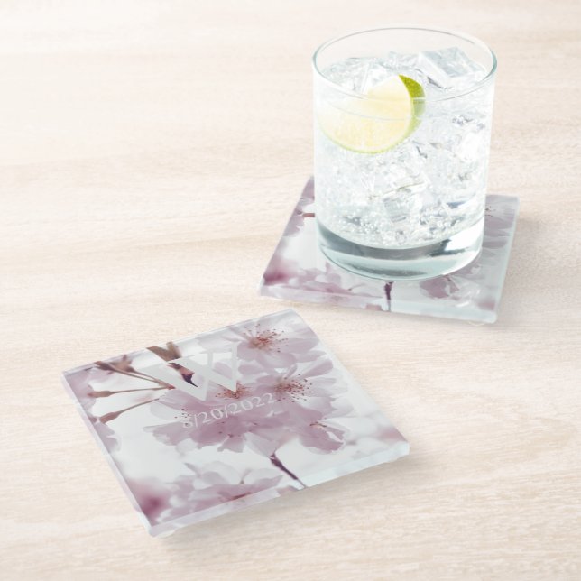 Elegant Monogram Floral Glass Coaster (Angled)