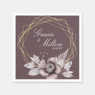 Elegant Monogram Floral Mauve Wedding Napkins