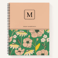 Elegant Monogram Floral Pattern Personalized Name Notebook