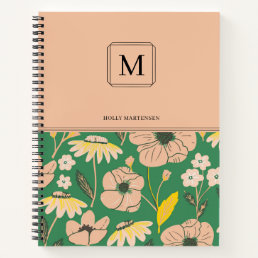 Elegant Monogram Floral Pattern Personalized Name Notebook